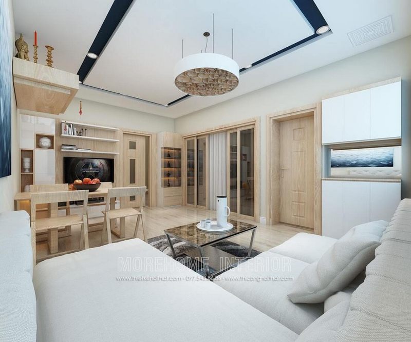 Cửa gỗ phòng khách bếp chất liệu Veneer Sồi sáng MH12