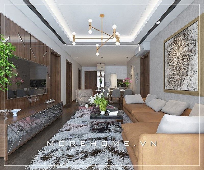 Chiếc bàn trà mặt đá góp phần mang đến sự tinh tế, ấn tượng trong lòng người nhìn.