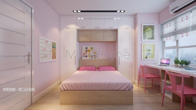 Tủ quần áo được thiết kế theo kiểu dáng chữ u lắp ngược giúp cho gia chủ có thể tận dụng sắp xếp không gian giúp cho căn phòng thêm hài hòa và hợp lí hơn