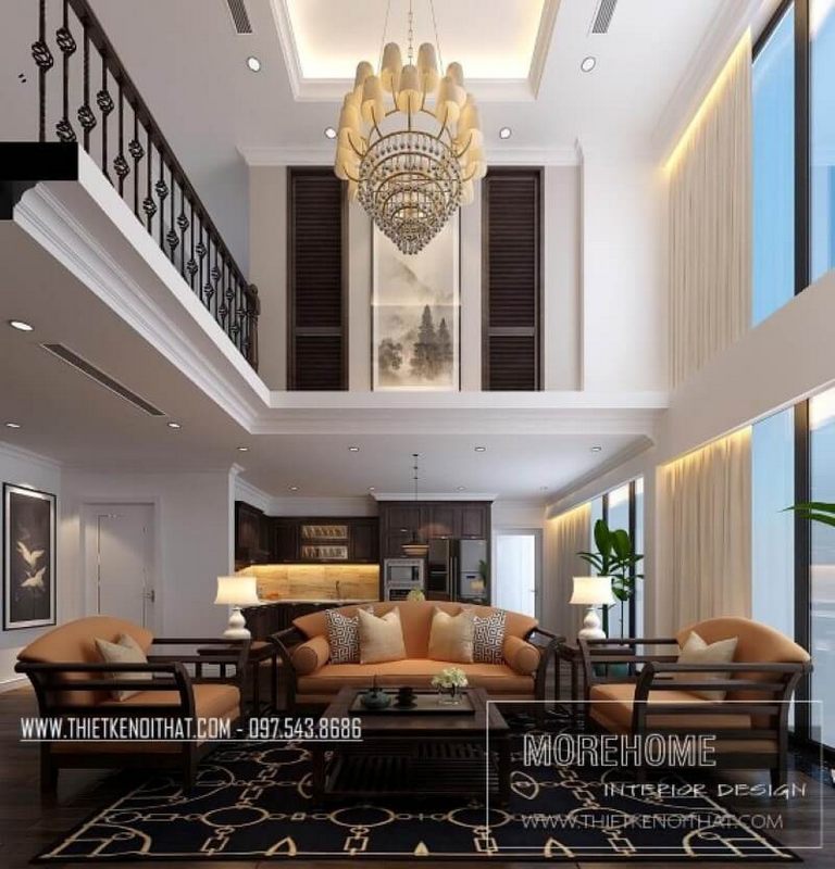 Bộ sofa gỗ tự nhiên bọc da màu cam có khả năng tạo ra một hiệu ứng ánh sáng vàng mềm mại và gắn bó mật thiết mà không làm chói mắt.