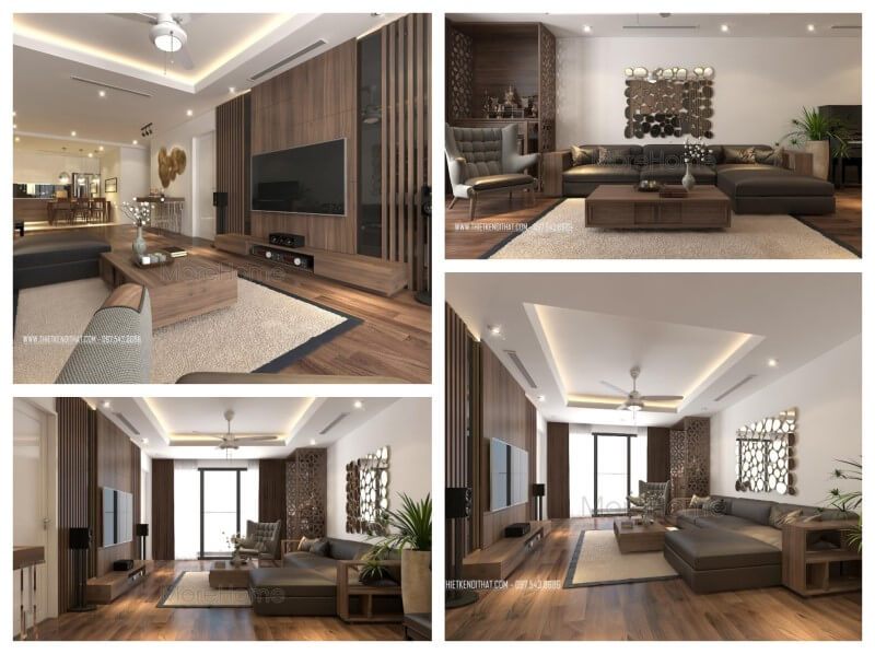 Mẫu bàn trà gỗ óc chó của kiểu dáng hiện đại, đẹp đẳng cấp được thiết kế để làm trang trí cho căn hộ chung cư tại Hà Nội.