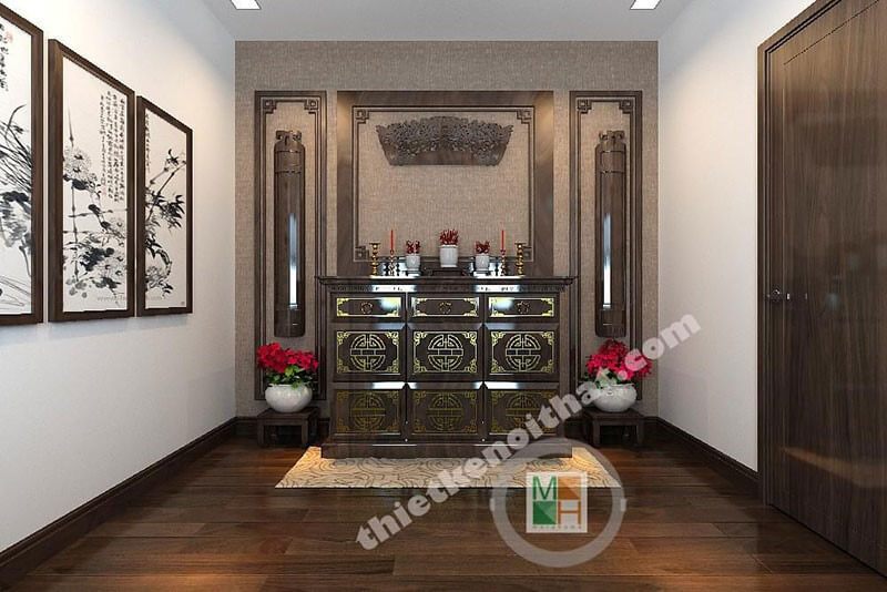 Nội thất phòng thờ gỗ tự nhiên được thiết kế sang trọng để làm nên sự tôn trọng ở chỗ linh thiêng.